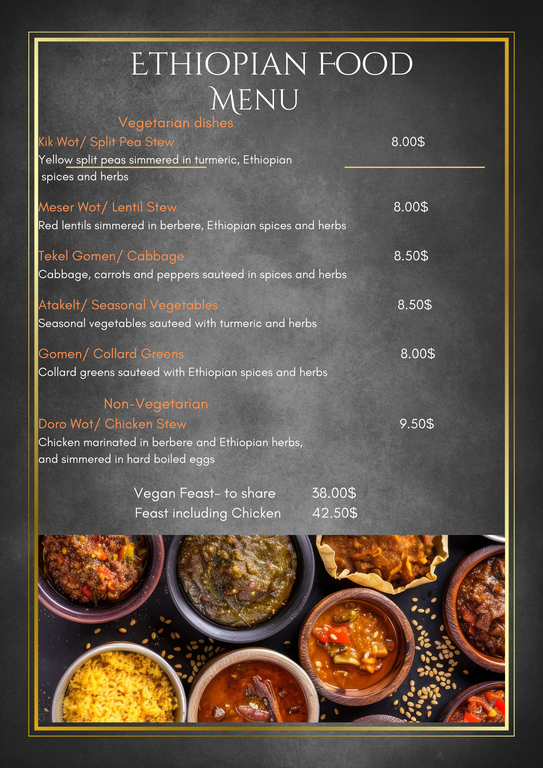 Ethiopian menu Sept 2024 Ethiopian menu Sept 2024